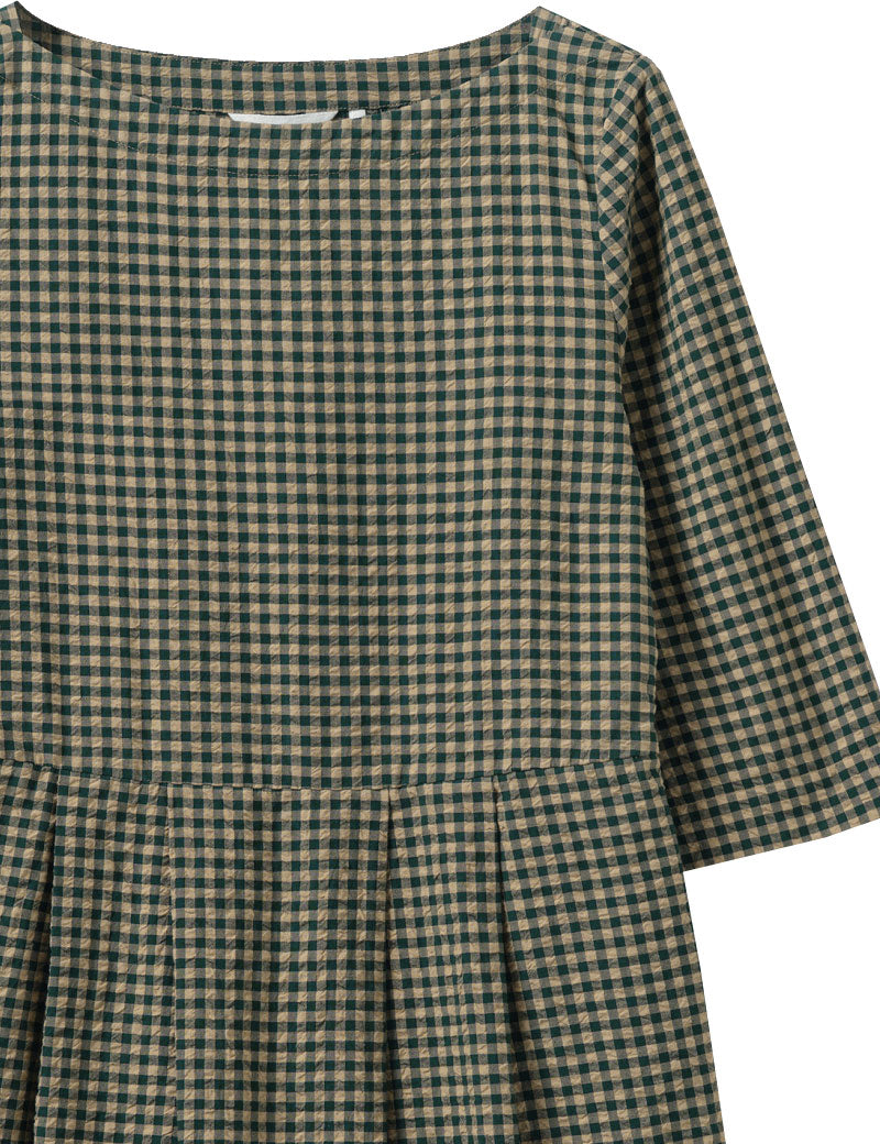 Toast Franca Cotton Gingham Seersucker Dress Olive Green