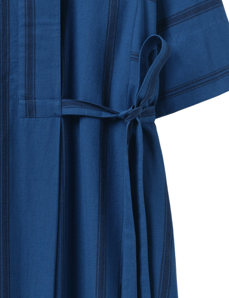 Toast Tea Towel Stripe Cotton Dress Cobalt Blue Tie Detail