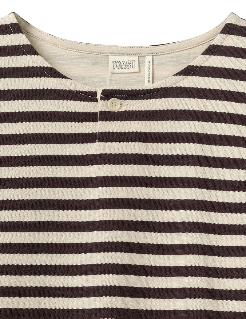 Toast Chef Stripe Jersey Tee Slate Vintage White Button Collar Detail