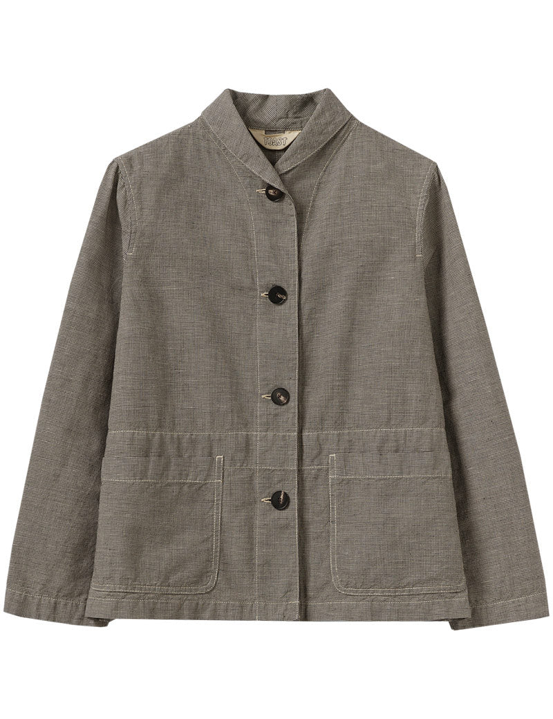 Toast Hal Micro Houndstooth Cotton Linen Workwear Jacket Vintage White Front