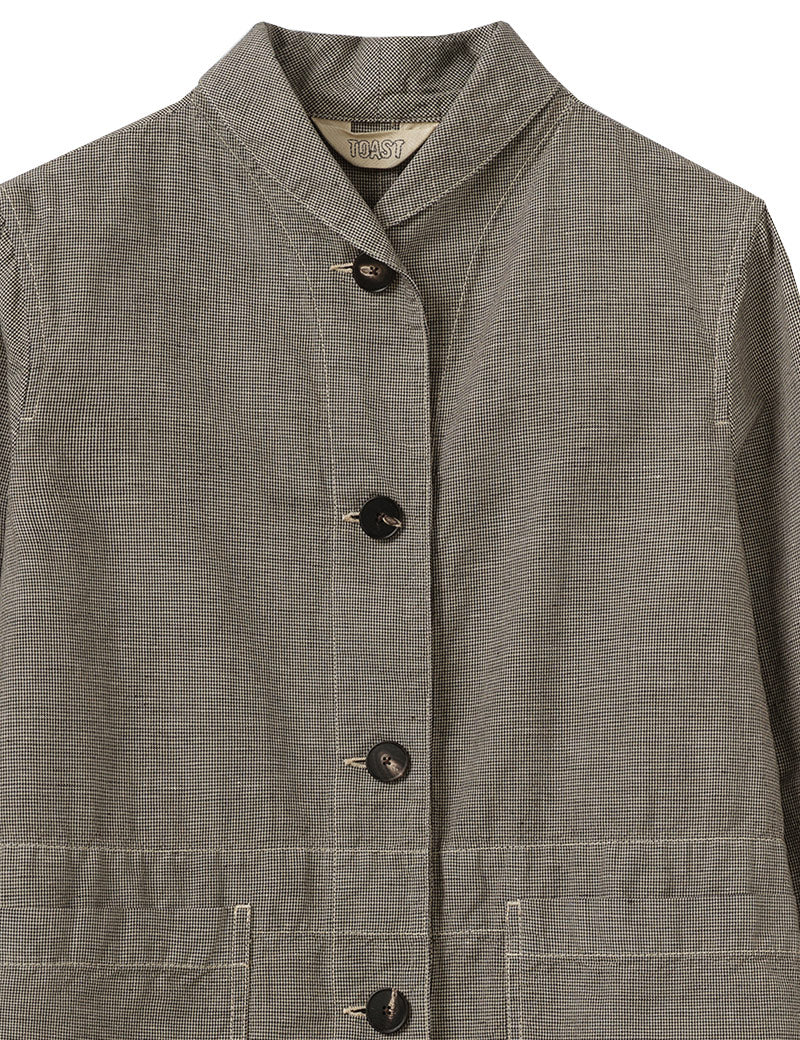 Toast Hal Micro Houndstooth Cotton Linen Workwear Jacket Vintage White Collar Detail