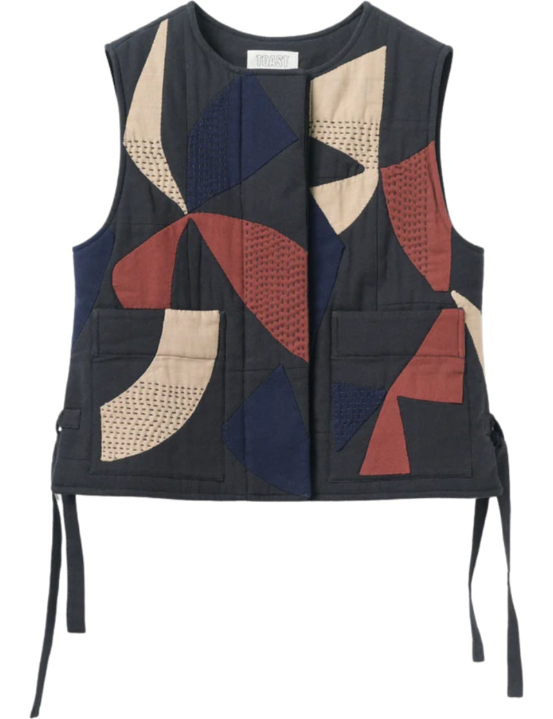 Toast Bird Patchwork Side Tie Vest Slate Brick