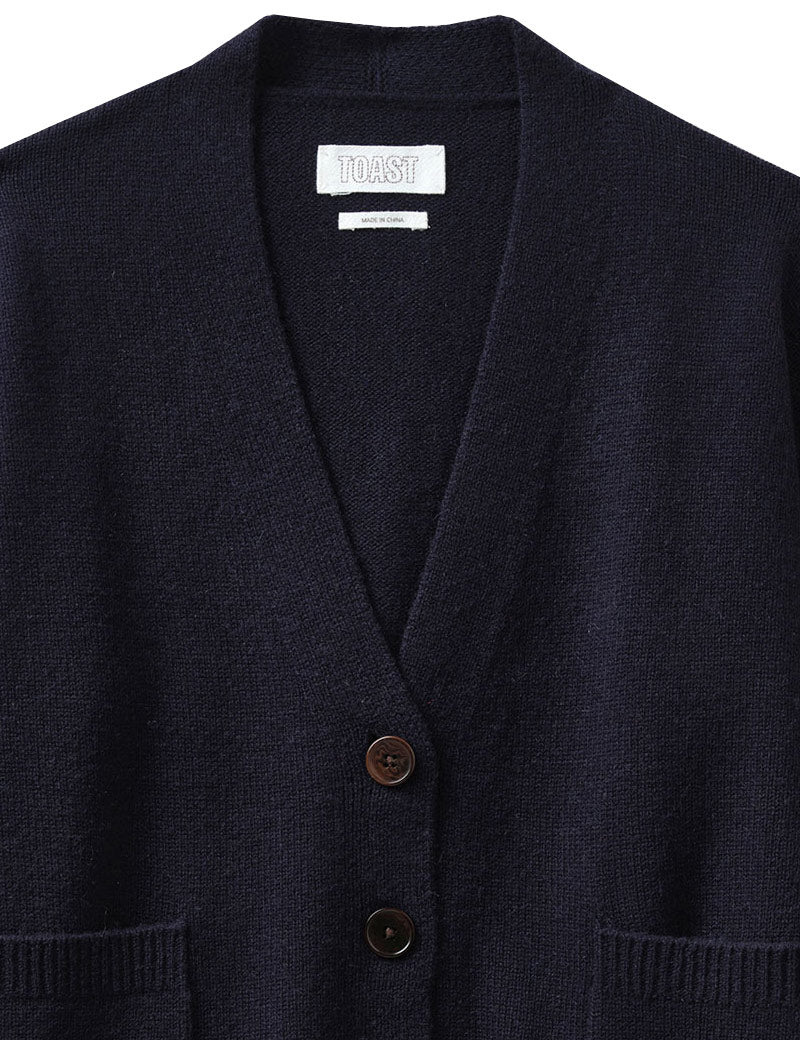Toast Ffion Wool Cashmere Boxy Cardigan Darkest Navy Collar Detail