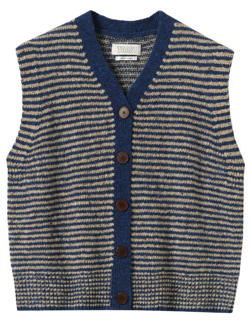 TOAST Striped Dongeal V Neck Tank Ink Biscuit