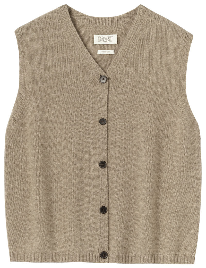 Toast Wool Cashmere V Neck Tank Stone Melange Front