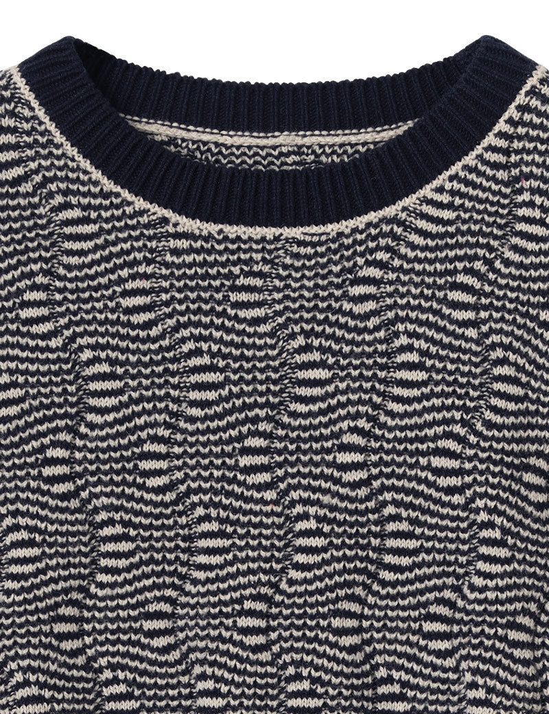 Toast Wavey Stripe Knitted Wool Cotton Top Navy Parchment Knit Detail