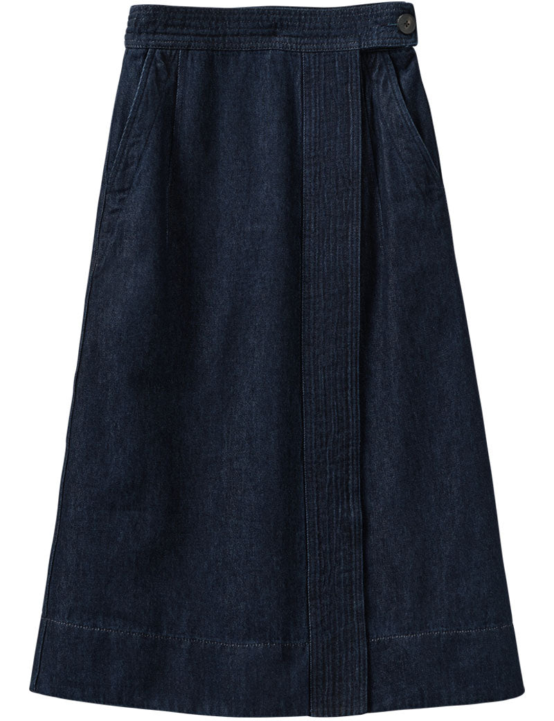 Toast Cotton Hemp Denim Wrap Skirt Indigo