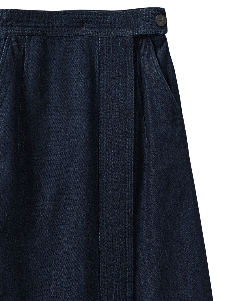 Toast Cotton Hemp Denim Wrap Skirt Indigo