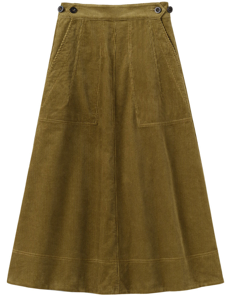 TOAST Organic Cord A Line Skirt Antique Olive