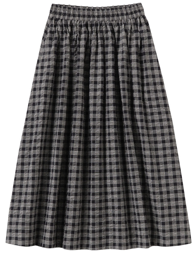 TOAST Binding Check Cotton Seersucker Skirt Black Ecru