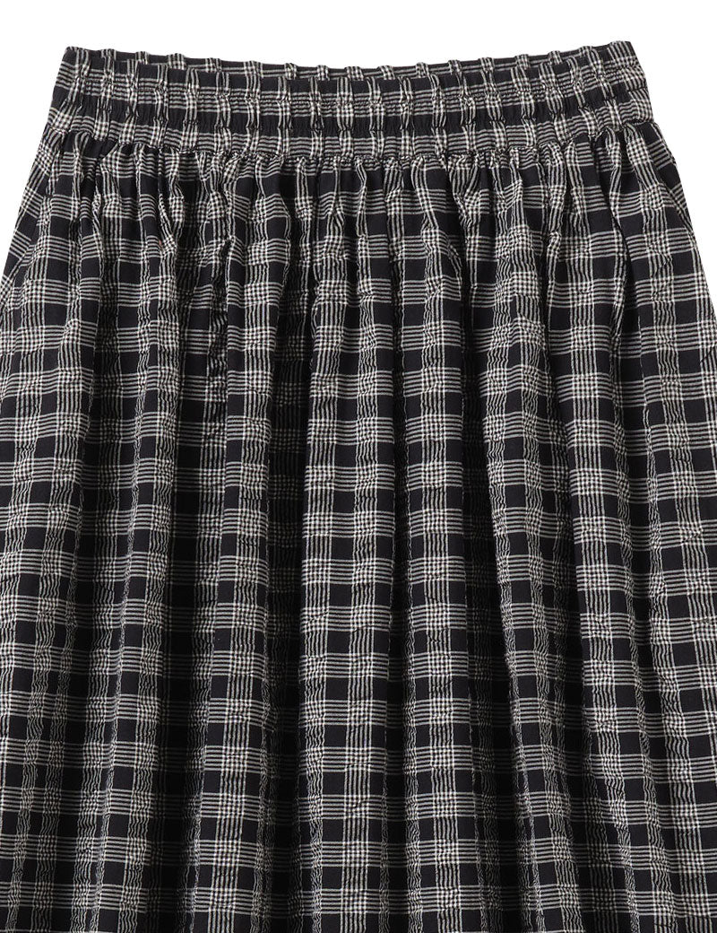 TOAST Binding Check Cotton Seersucker Skirt Black Ecru