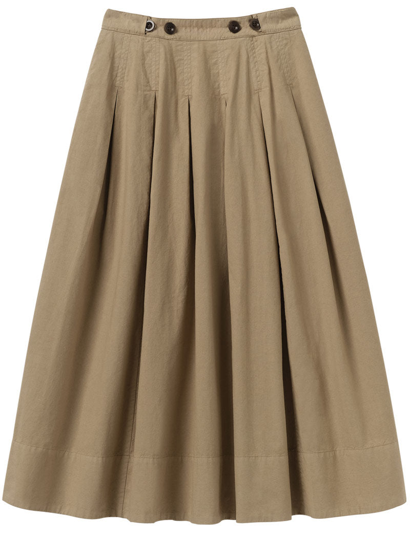 Toast Pleated Cotton Linen Poplin Skirt Ash Brown Front