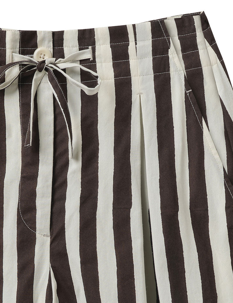 Toast Wave Stripe Block Print Cotton Shorts Ecru Chocolate