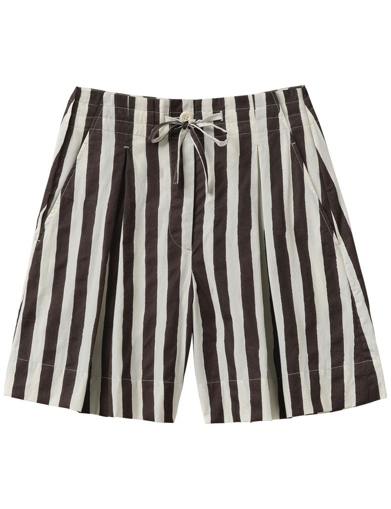 Toast Wave Stripe Block Print Cotton Shorts Ecru Chocolate
