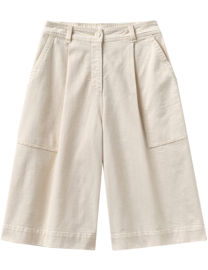 Toast Pleated Denim Shorts Ecru Front