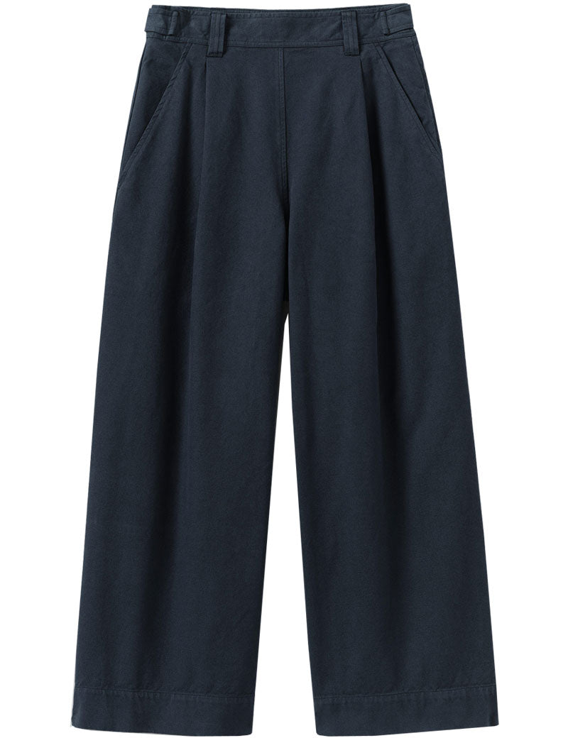TOAST Cotton Canvas Pleat Trousers Blue Navy