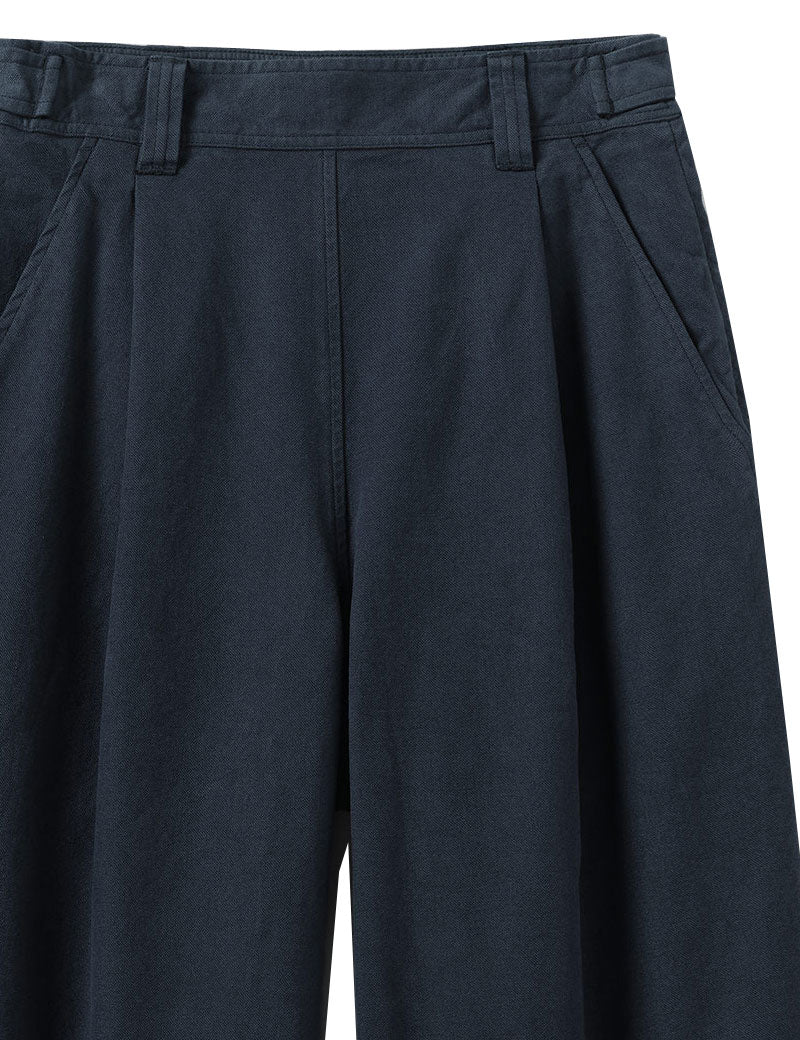 TOAST Cotton Canvas Pleat Trousers Blue Navy