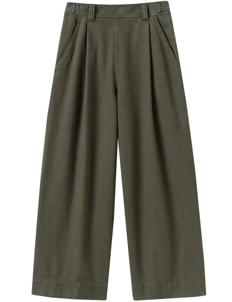 TOAST Cotton Canvas Pleat Trousers Dark Olive