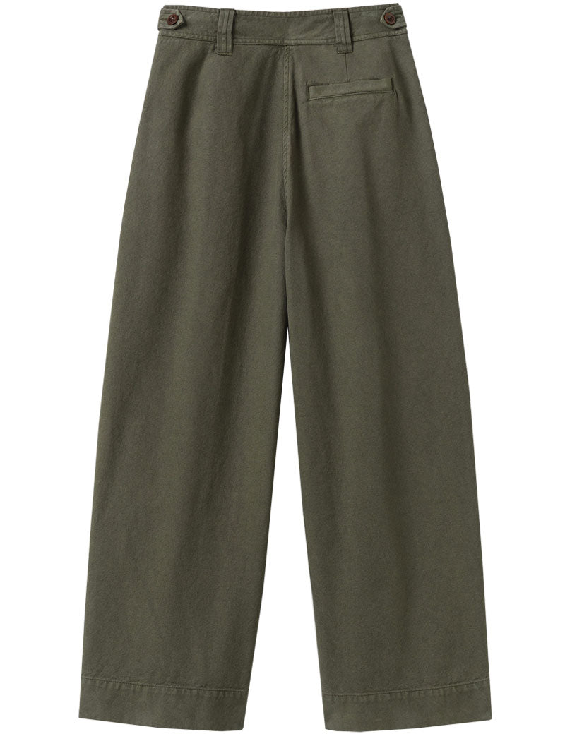 TOAST Cotton Canvas Pleat Trousers Dark Olive