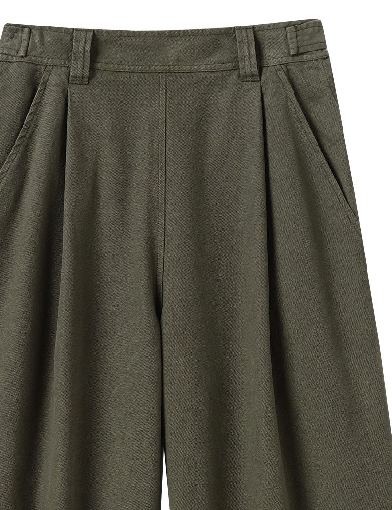 TOAST Cotton Canvas Pleat Trousers Dark Olive
