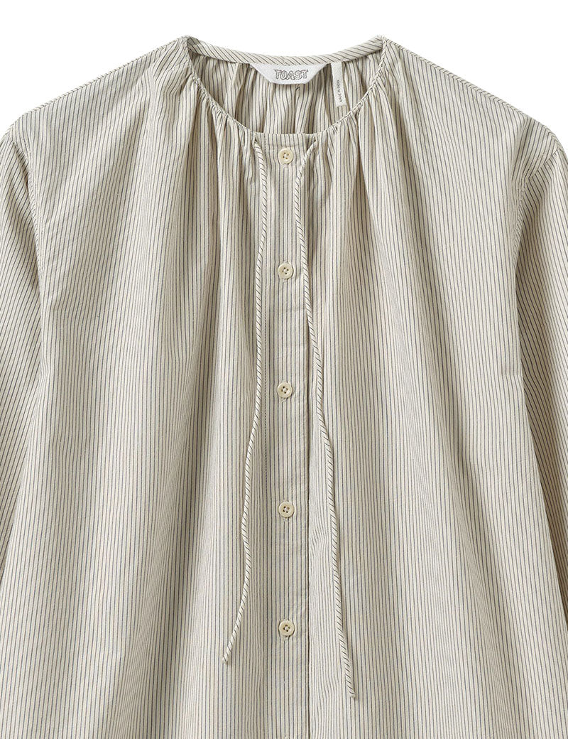 TOAST Gathered Neck Mini Stripe Shirt Sunwashed Blue