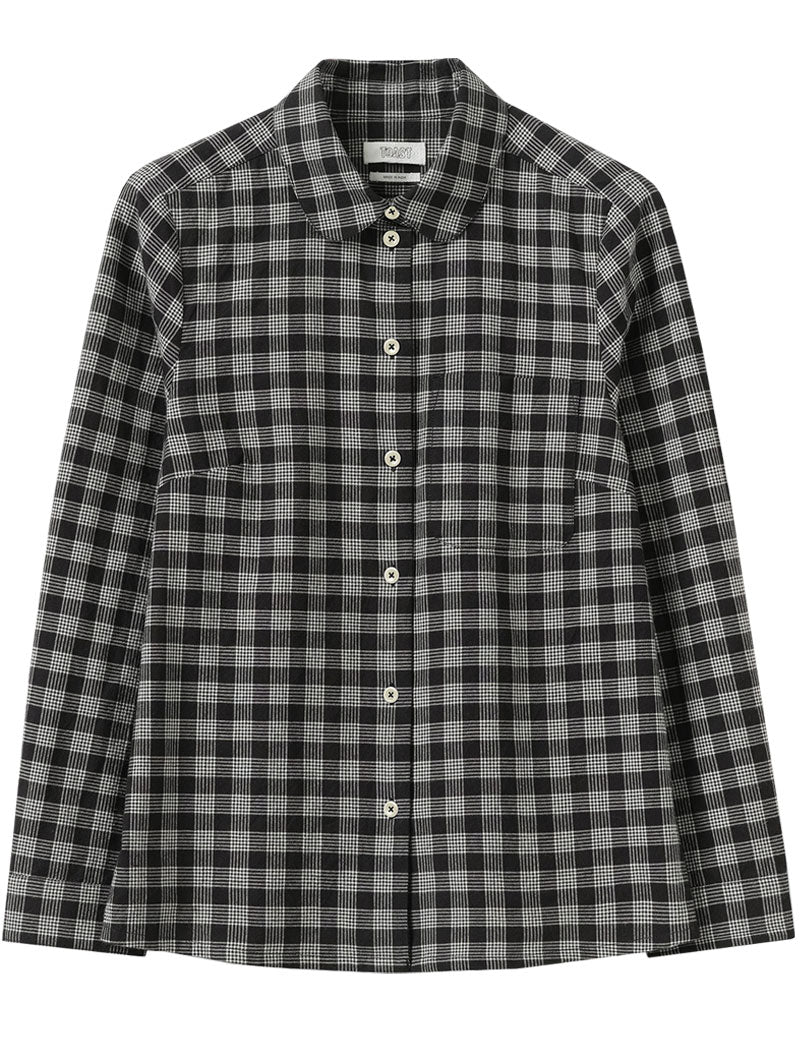 TOAST Ollie Binding Check Cotton Seersucker Shirt Black Ecru