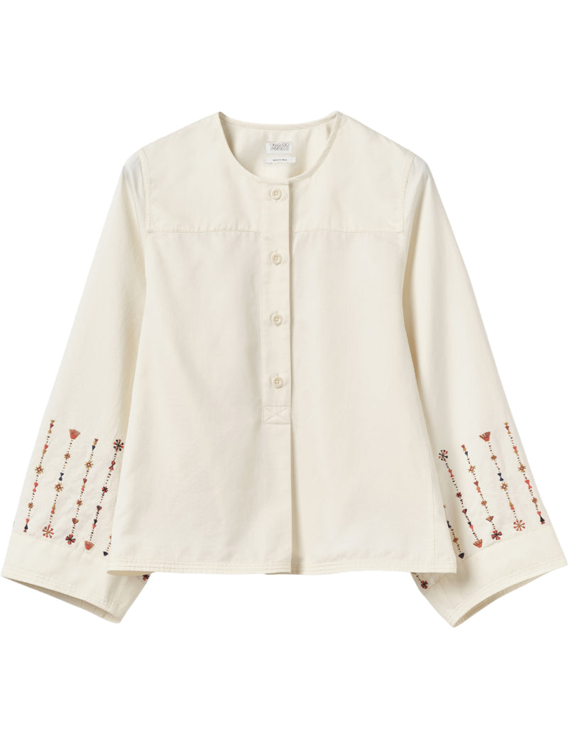 Toast Embroidered Sleeve Cotton Sateen Top Natural