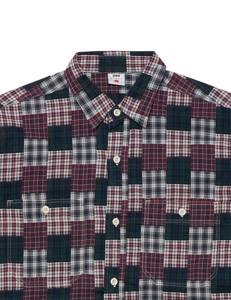 Edwin Work Shirt Long Sleeve Green Red