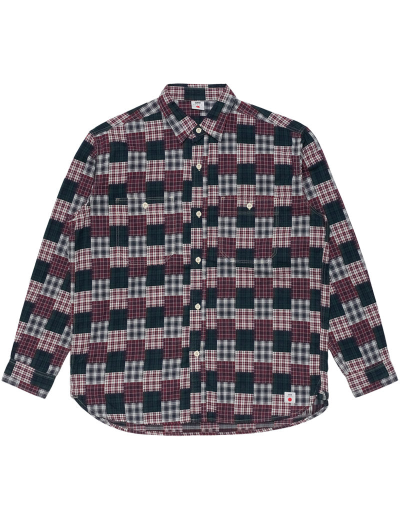 Edwin Work Shirt Long Sleeve Green Red