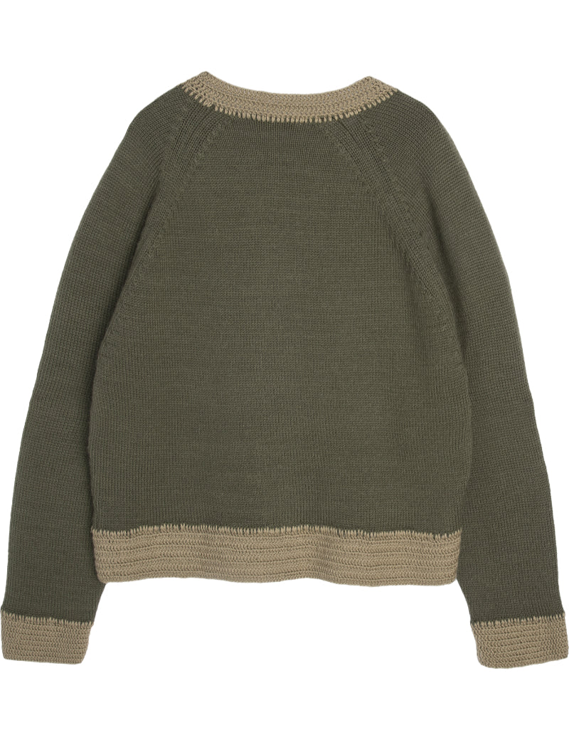 YMC Atomic Cardigan Dark Green & Taupe Back