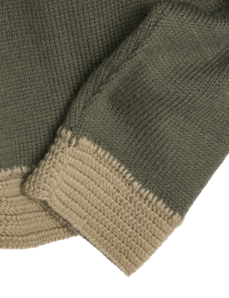 YMC Atomic Cardigan Dark Green & Taupe Cuff 