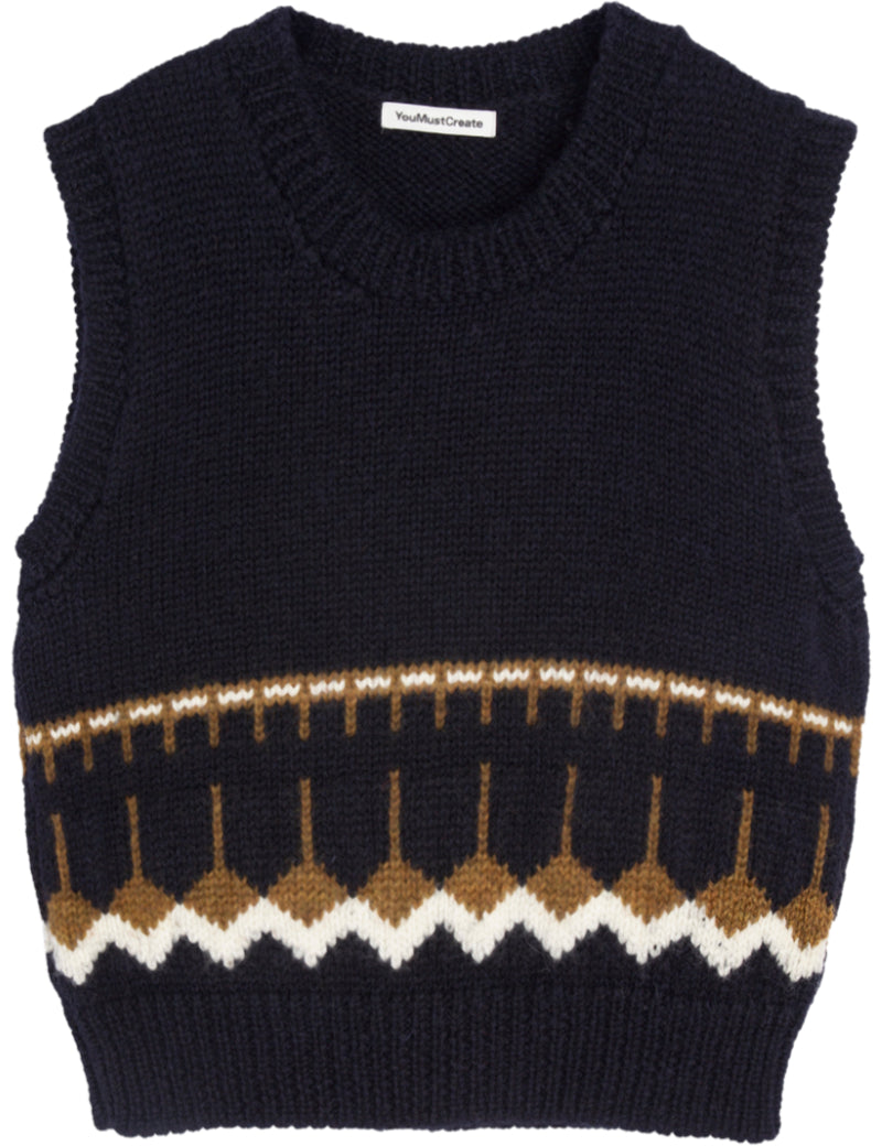 YMC Coda Knit Vest Navy, Multi Front