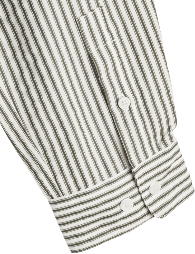 YMC Curtis Shirt Seersucker Stripe Green & White Cuff Detail