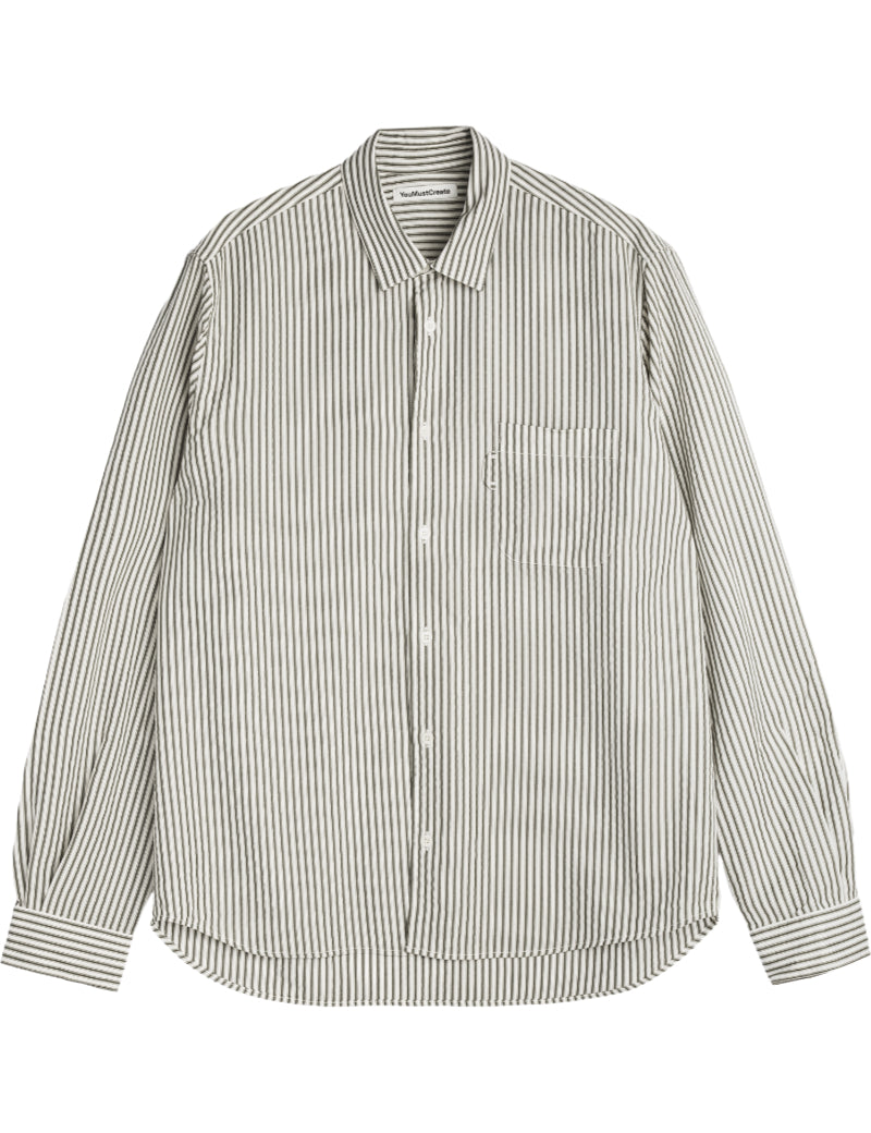 YMC Curtis Shirt Seersucker Stripe Green & White Front