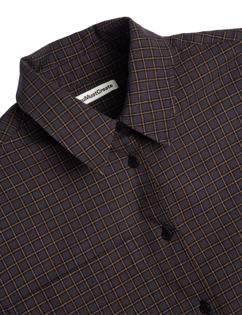 YMC Eva Shirt Check Grey, Multi Collar 