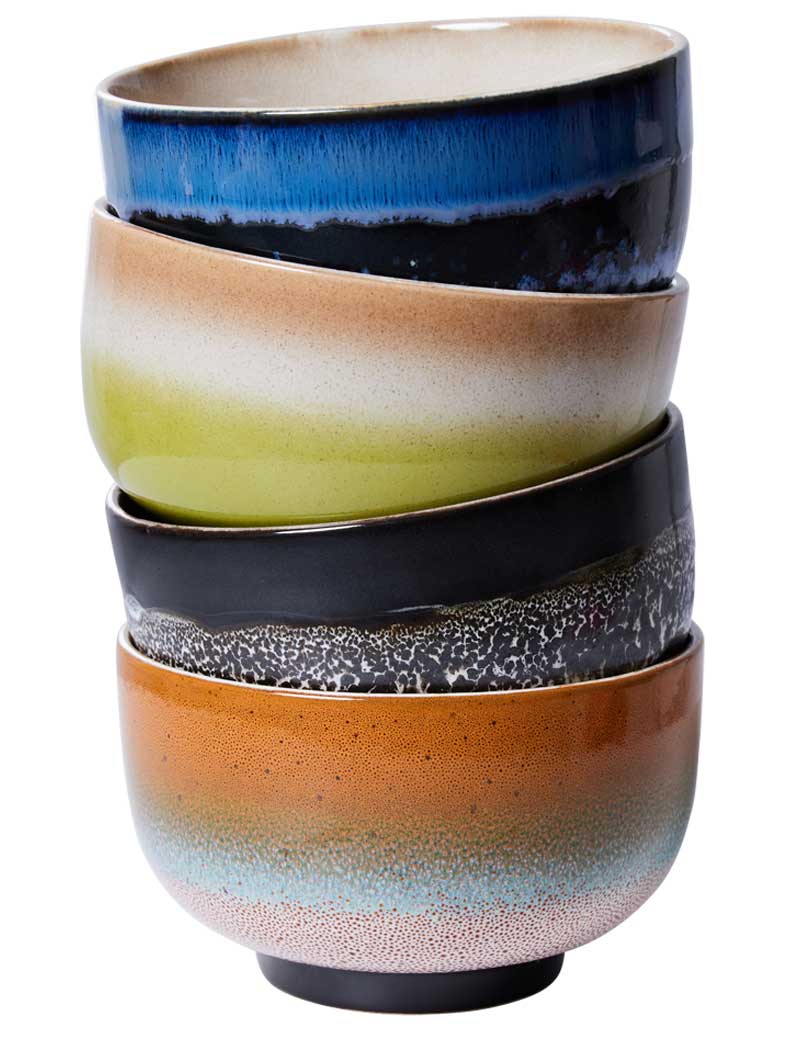 HK Living 70s Ceramics Noodle Bowls Groovy Set Of 4