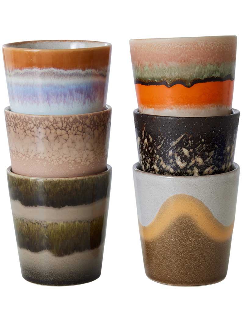 HK Living 70s Ceramics Coffee Mugs Elements Set Of 6