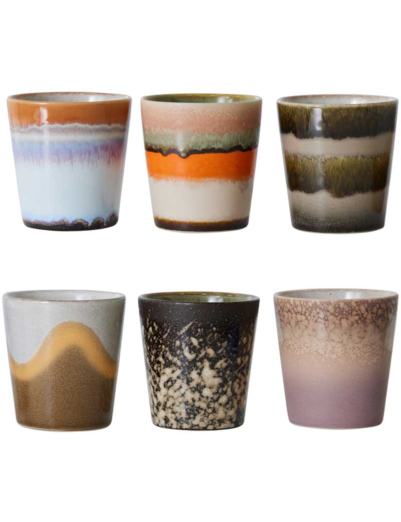 HK Living 70s Ceramics Coffee Mugs Elements Set Of 6