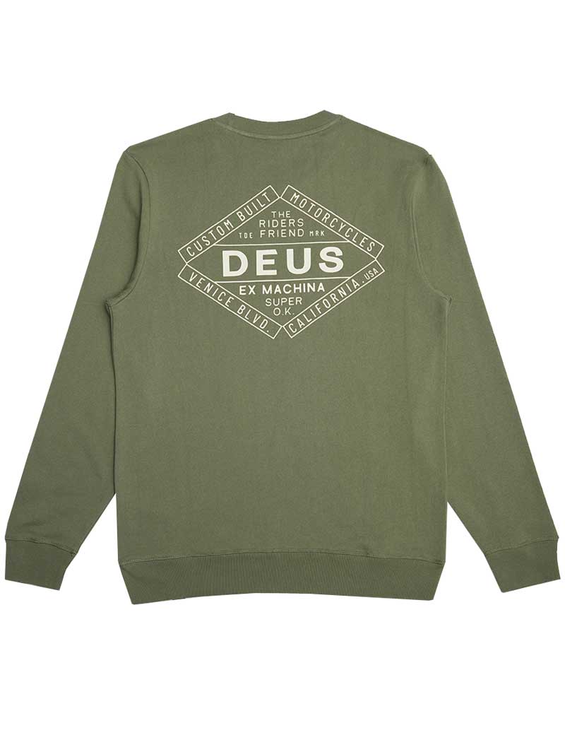 DEUS EX MACHINA CHATTERBOX CREW SWEATSHIRT LICHEN GREEN