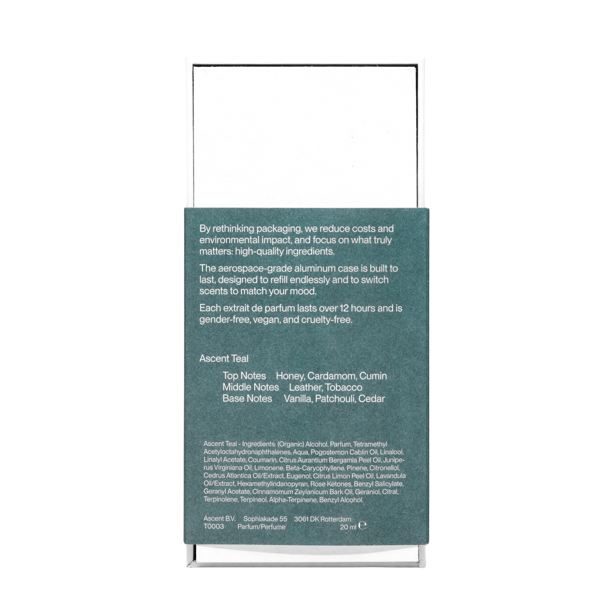 Ascent Teal Parfum Refill Spray Back of box