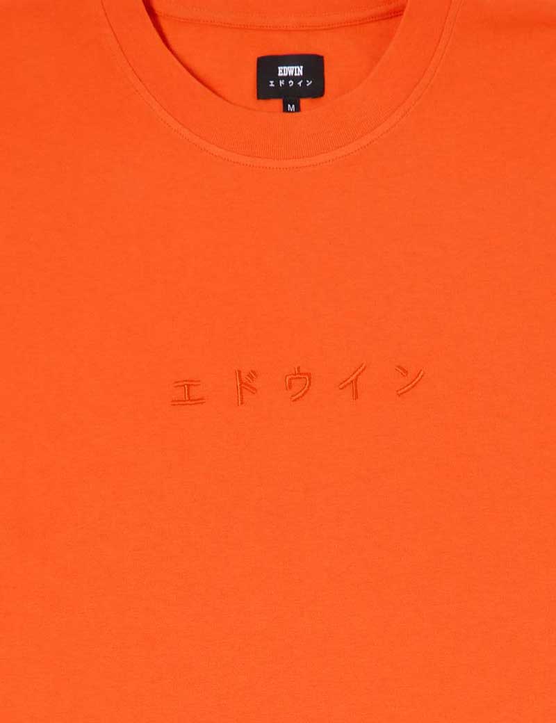 EDWIN KATAKANA EMBROIDERY T-SHIRT TANGERINE TANGO