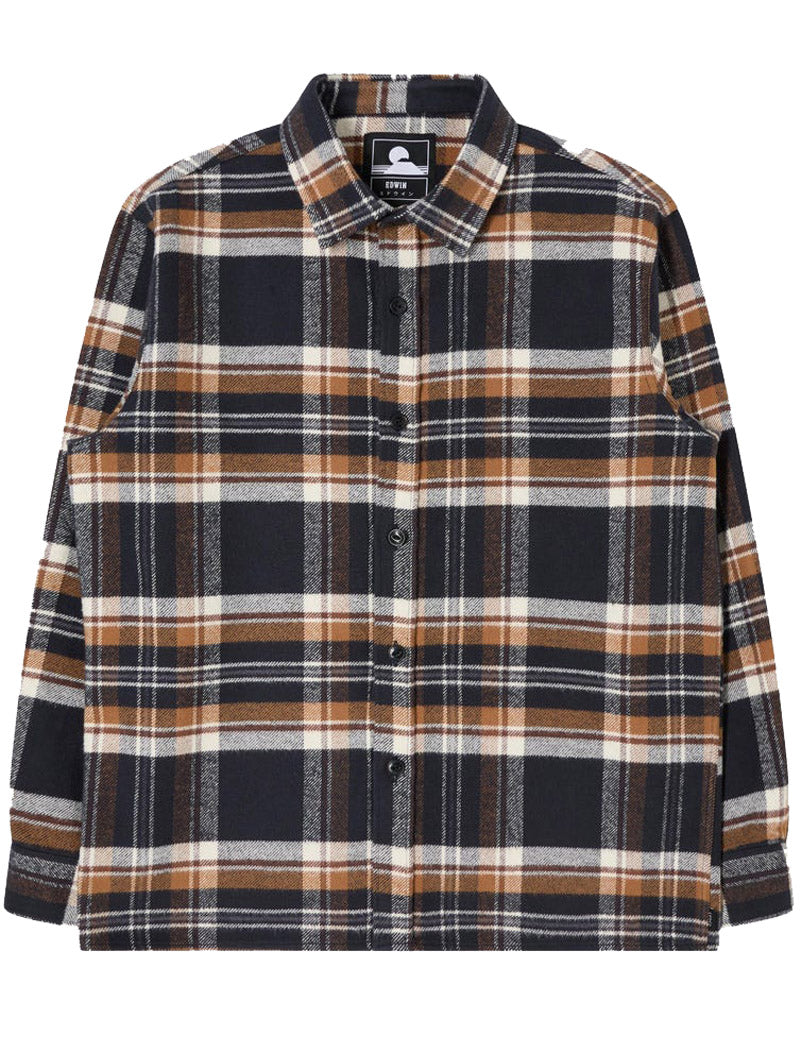 EDWIN SEBASTIAN LONG SLEEVE SHIRT NAVY BROWN CHECK