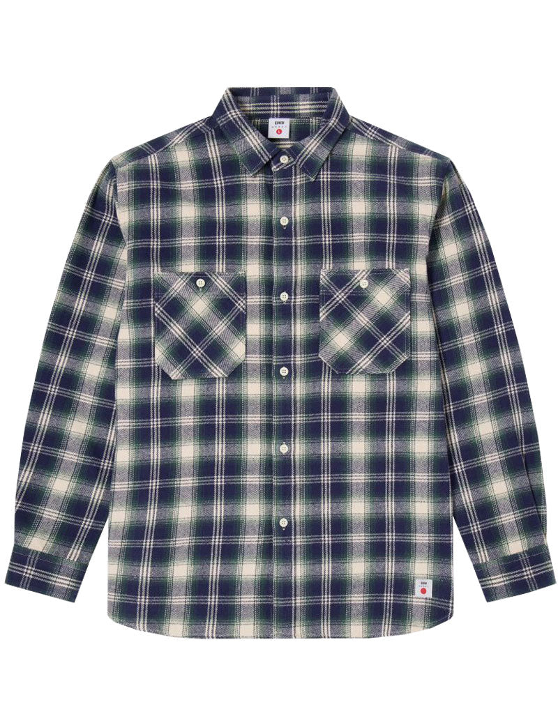 Edwin Work Shirt Long Sleeved Navy Green