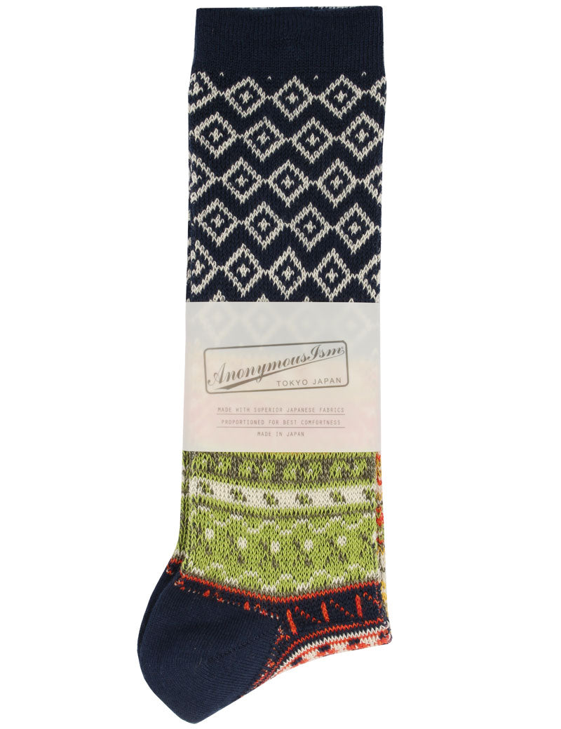 Anonymous Ism Fair Isle Jacquard Crew Socks Navy