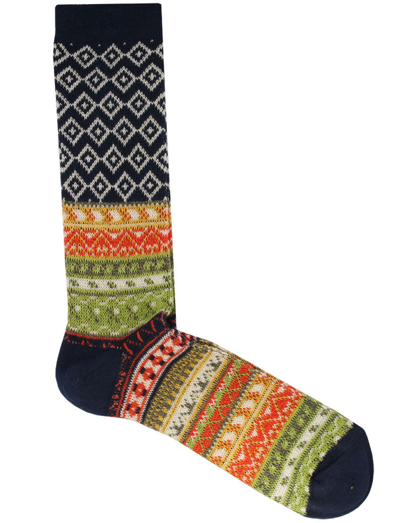 Anonymous Ism Fair Isle Jacquard Crew Socks Navy