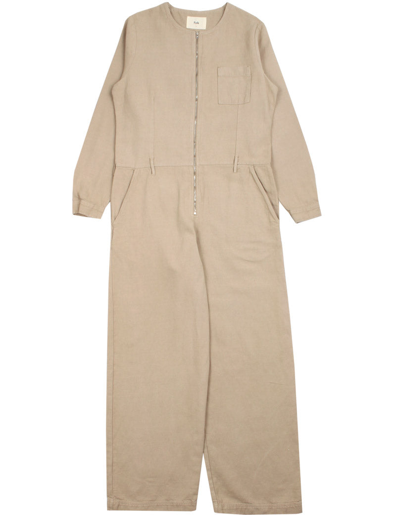 FOLK COLLARLESS ZIP JUMPSUIT CLAY