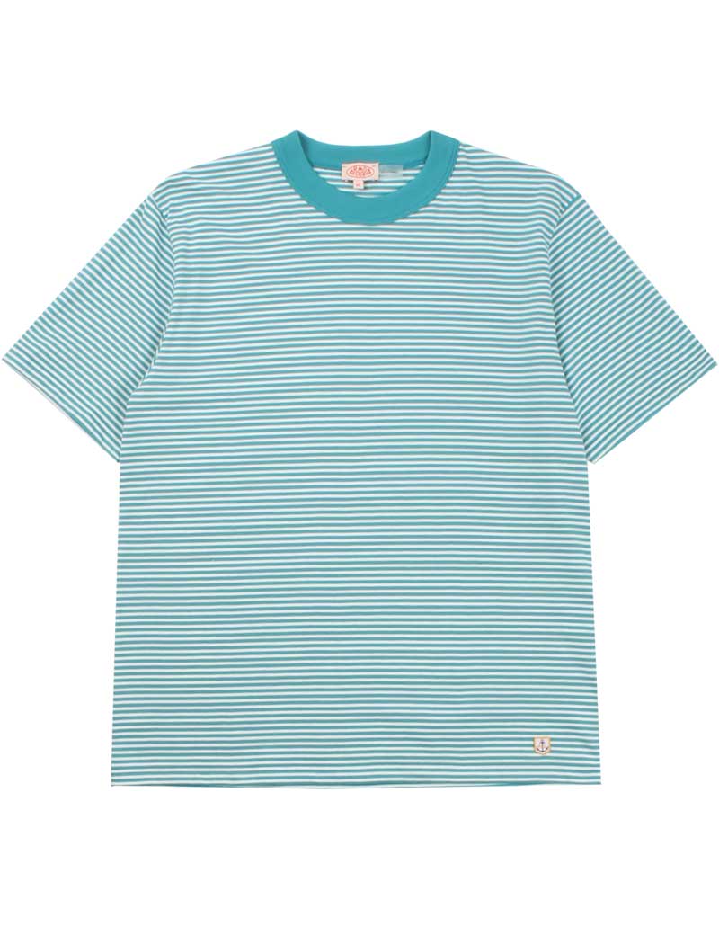 ARMOR LUX HERITAGE ORGANIC COTTON STRIPE T-SHIRT PAGODA BLUE MILK