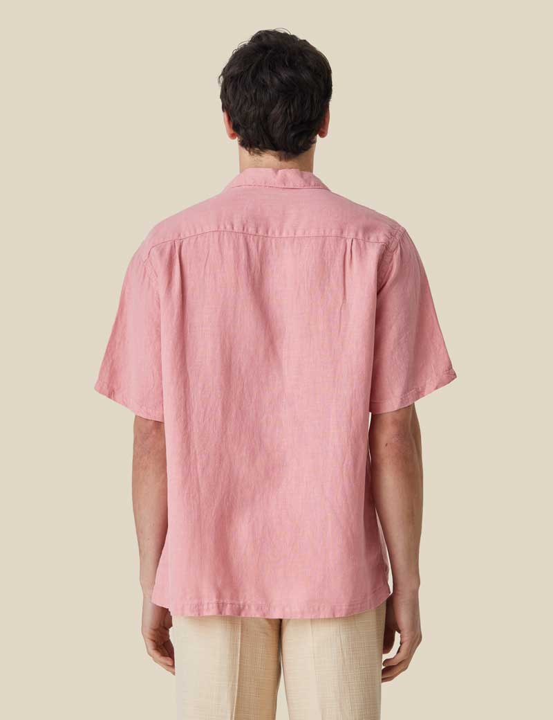 PORTUGUESE FLANNEL LINEN CAMP COLLAR SHORT SLEEVE SHIRT ROSE