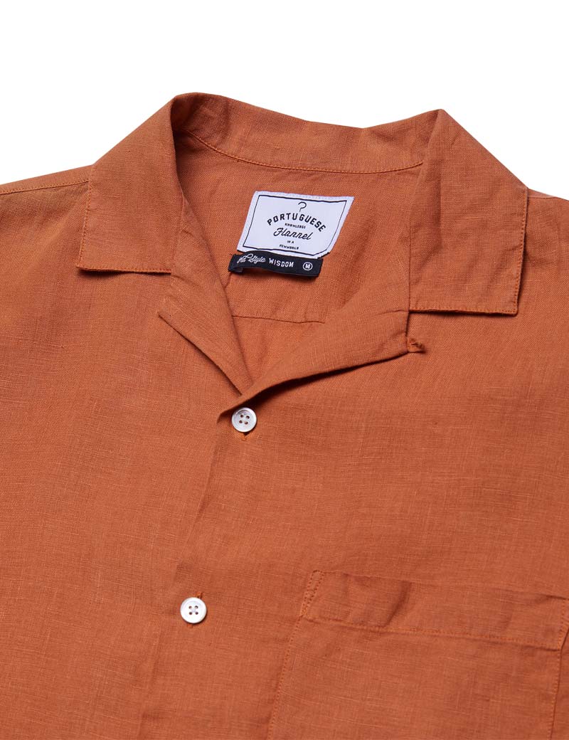 Portuguese Flannel Camp Collar Linen Short Sleeve Shirt Terracota