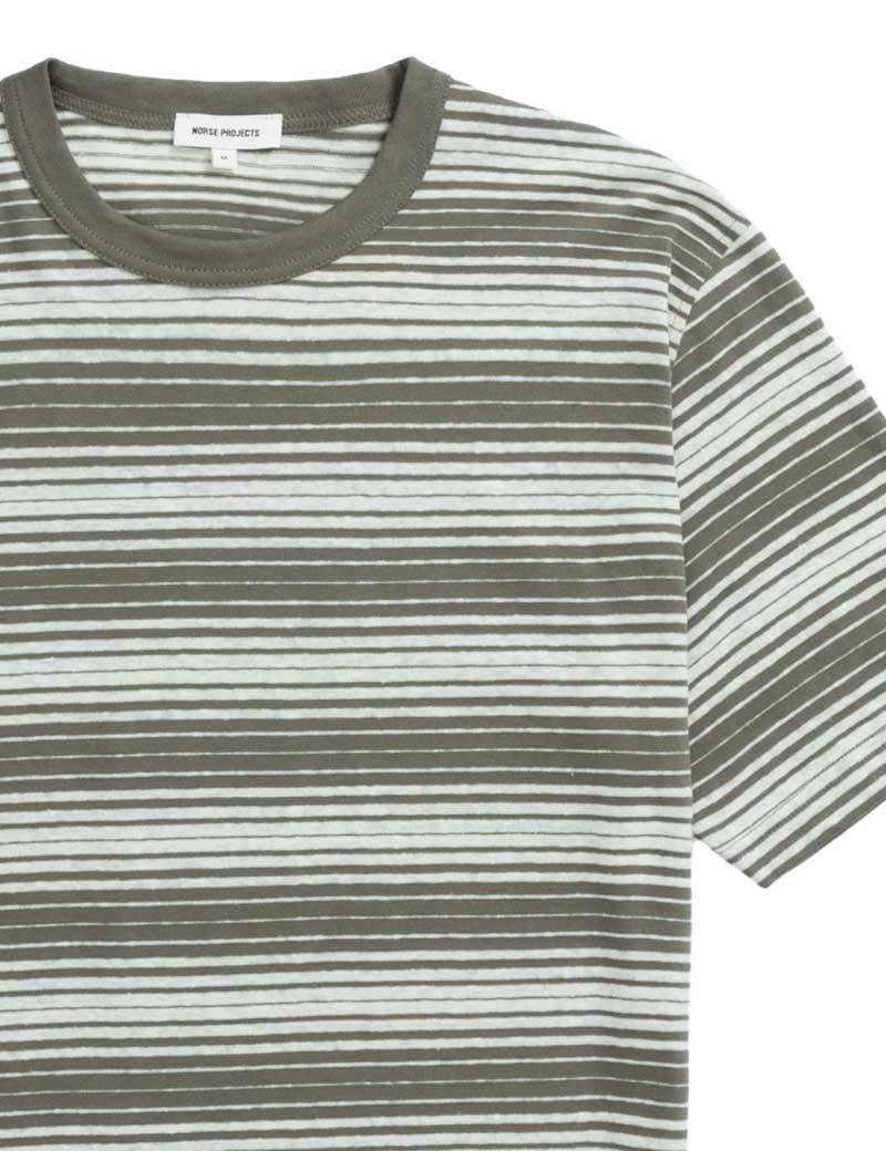 NORSE PROJECTS JOHANNES SPACED STRIPE T-SHIRT SEDIMENT GREEN